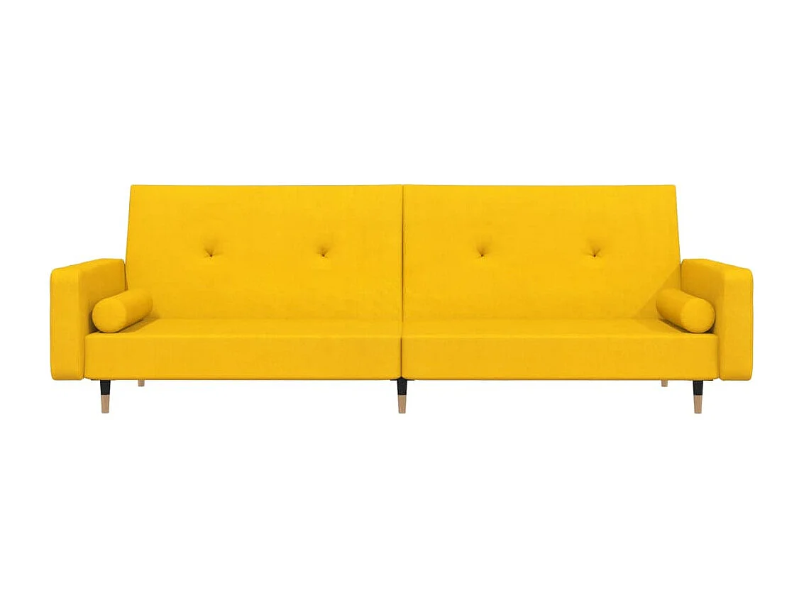 Sofá cama de 2 plazas con dos almohadas terciopelo amarillo