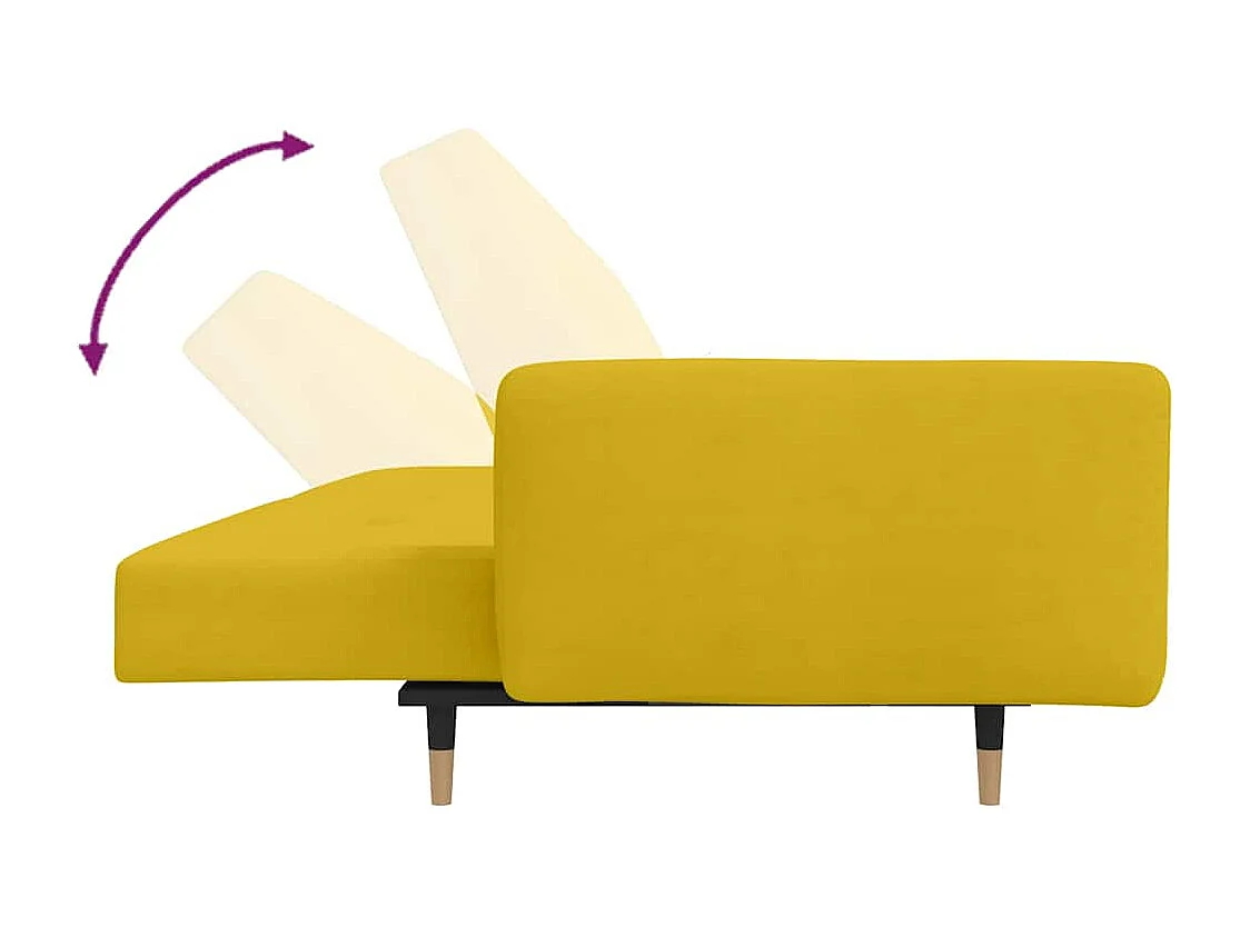 Sofá cama de 2 plazas con dos almohadas terciopelo amarillo