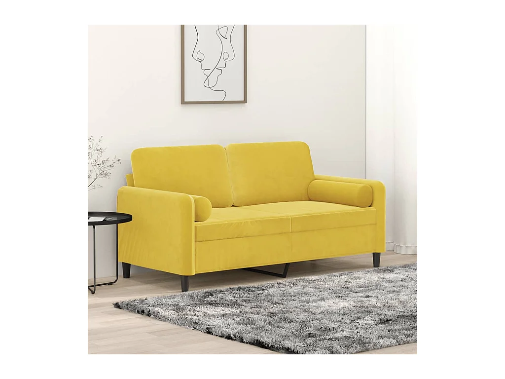 Canapé 2 places avec oreillers décoratifs jaune 140 cm velours