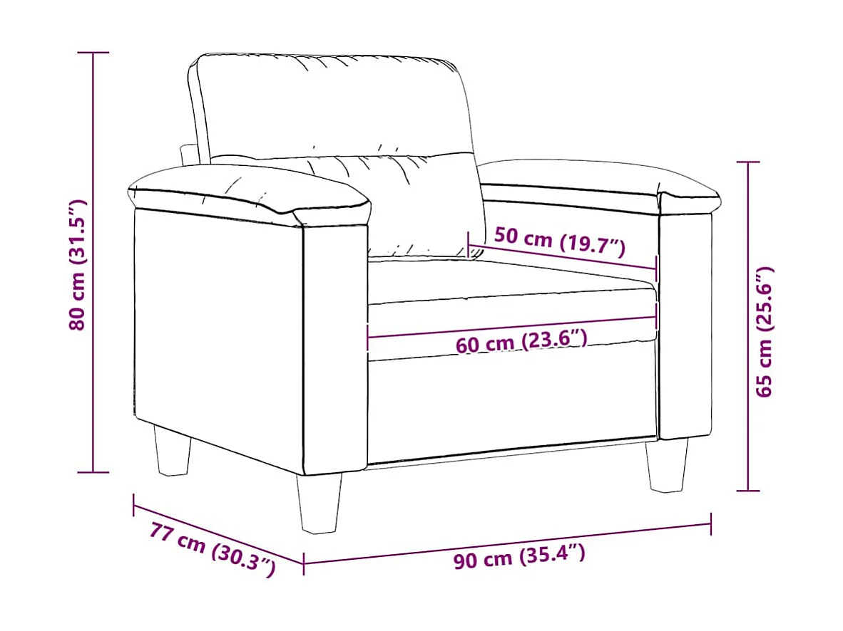 Fauteuil gris clair 60 cm tissu microfibre