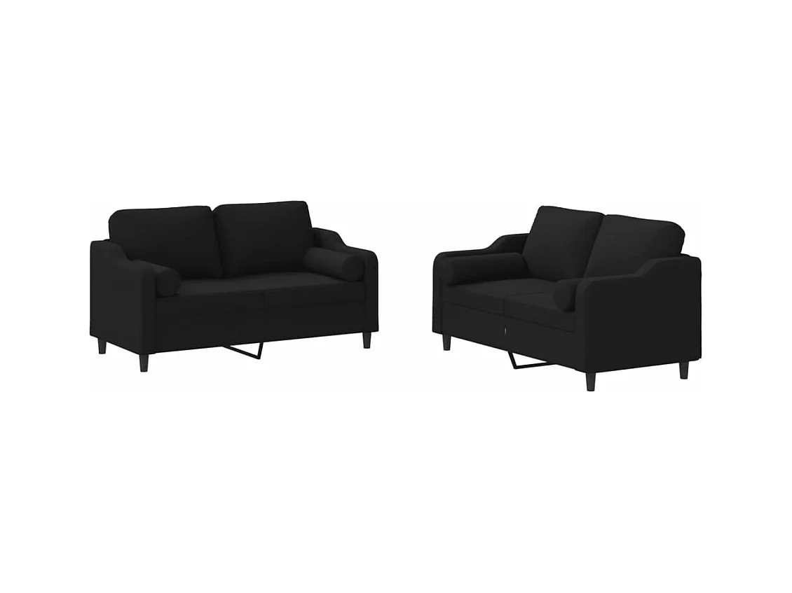 Ensemble de canapés 2 pcs avec coussins noir tissu