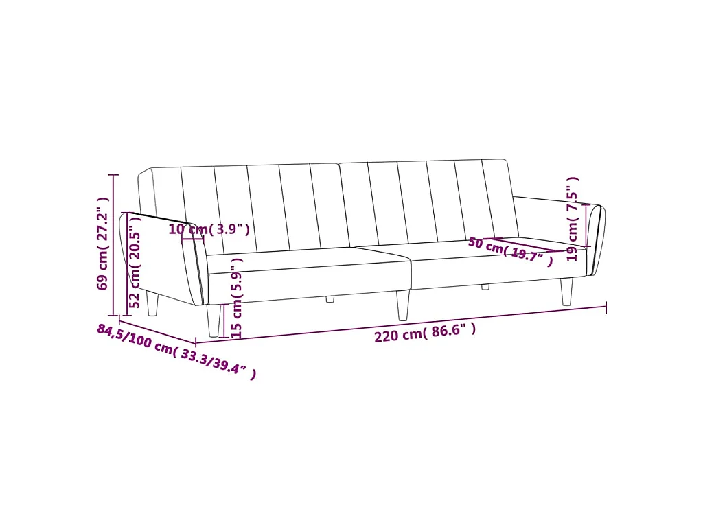 Canapé-lit à 2 places gris foncé velours