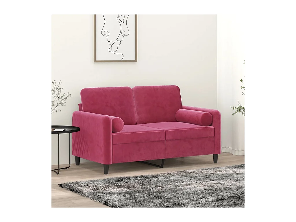 Canapé 2 places avec oreillers bordeaux 120 cm velours