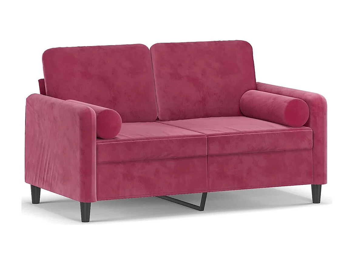 Sofá de 2 plazas con cojines terciopelo rojo tinto 120 cm