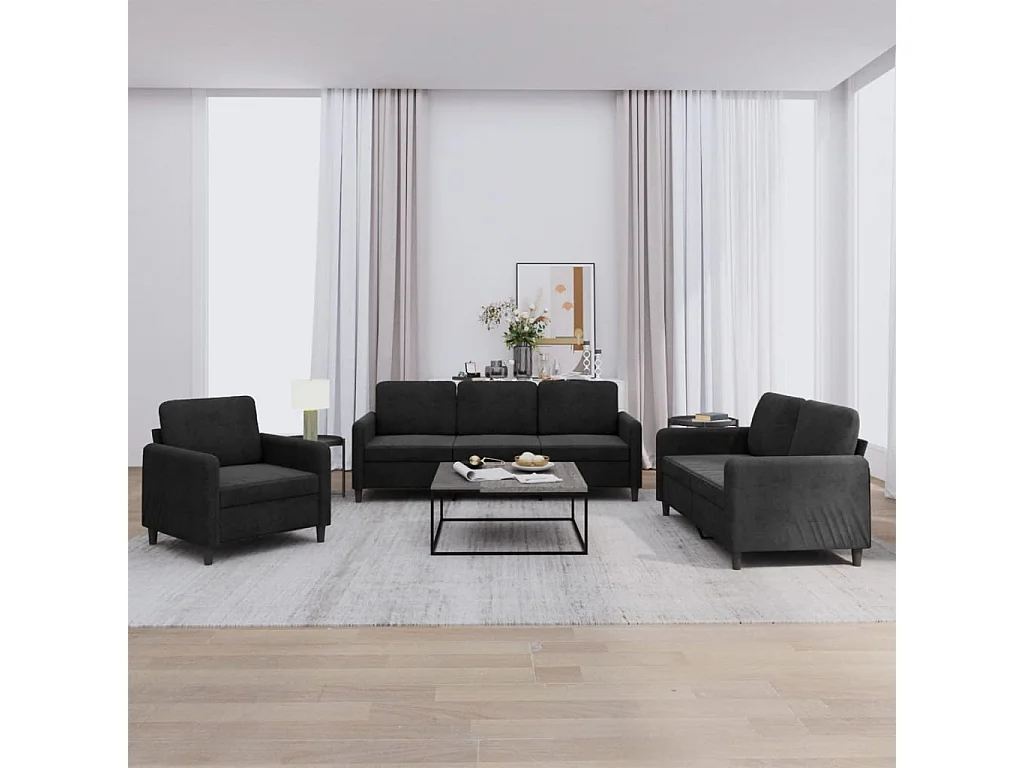 3-delige Loungeset fluweel zwart