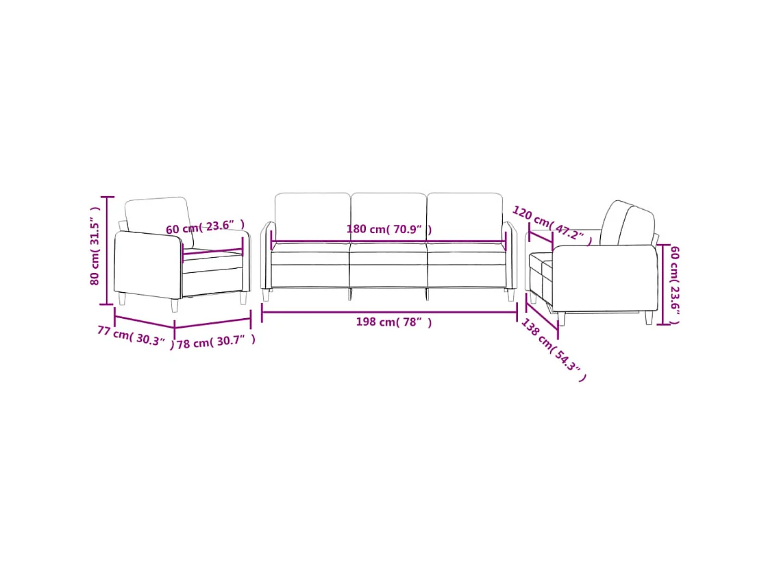 3-tlg. Sofagarnitur Schwarz Samt