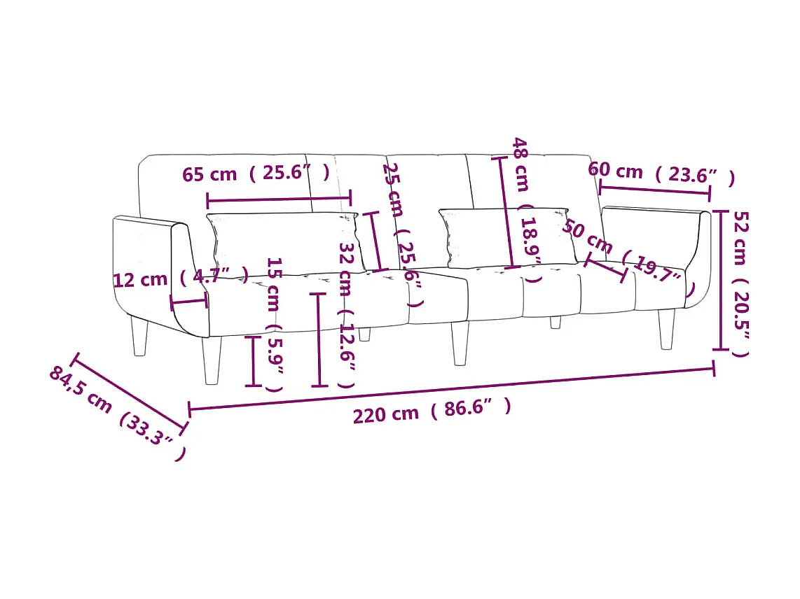 Schlafsofa 2-Sitzer mit 2 Kissen Creme Stoff