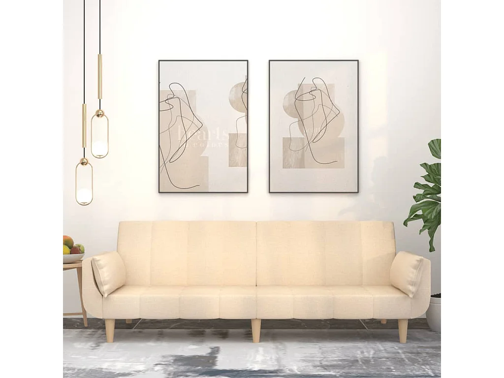 Sofá cama de 2 plazas con dos almohadas tela color crema