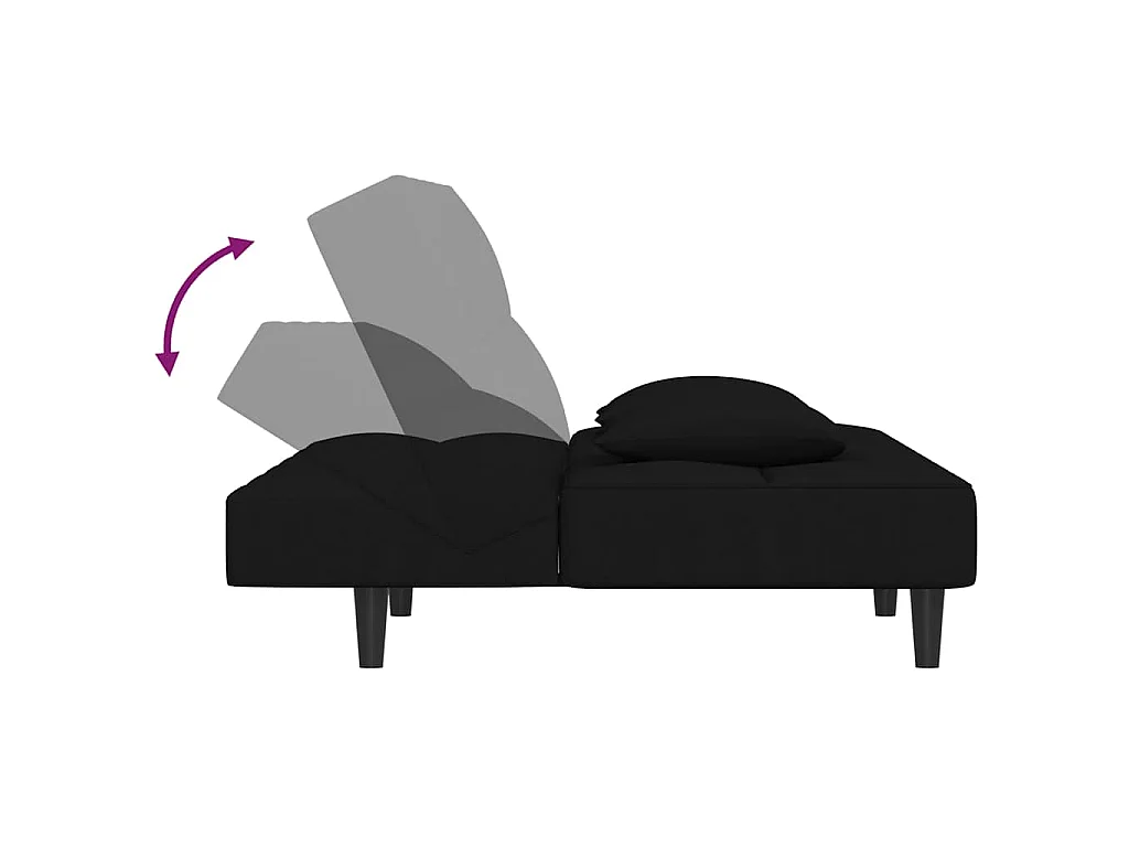 Canapé-lit à 2 places avec deux oreillers Noir Velours