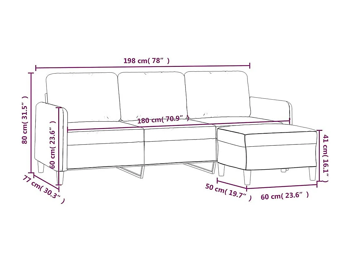 Canapé à 3 places avec repose-pieds jaune 180 cm velours