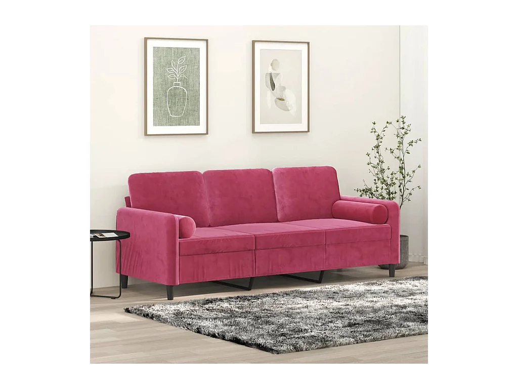 3-Sitzer-Sofa mit Zierkissen Weinrot 180 cm Samt