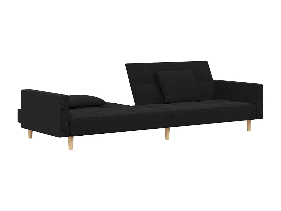 Schlafsofa 2-Sitzer mit 2 Kissen Schwarz Stoff