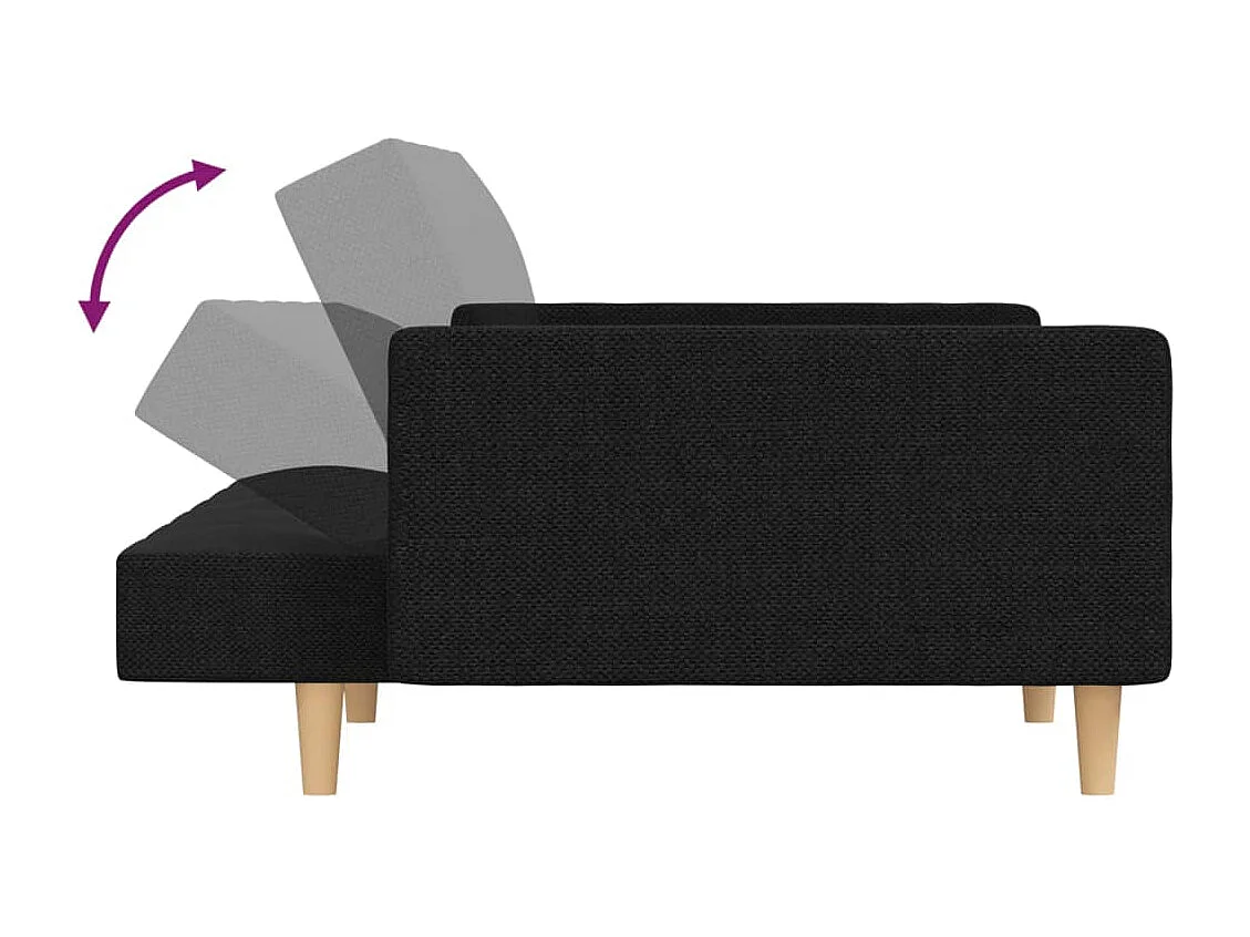 Schlafsofa 2-Sitzer mit 2 Kissen Schwarz Stoff