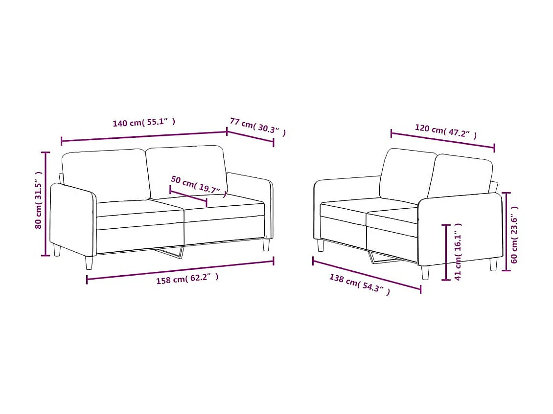 2-delige Loungeset fluweel donkergrijs