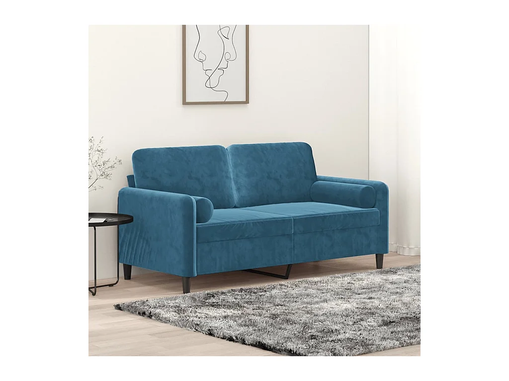 2-Sitzer-Sofa mit Zierkissen Blau 140 cm Samt