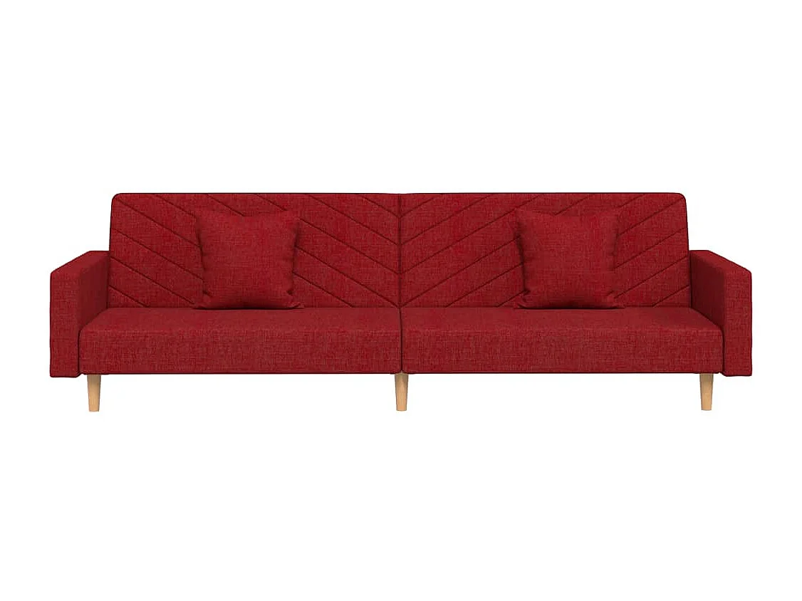 Divano Letto a 2 Posti con 2 Cuscini Rosso Vino in Tessuto