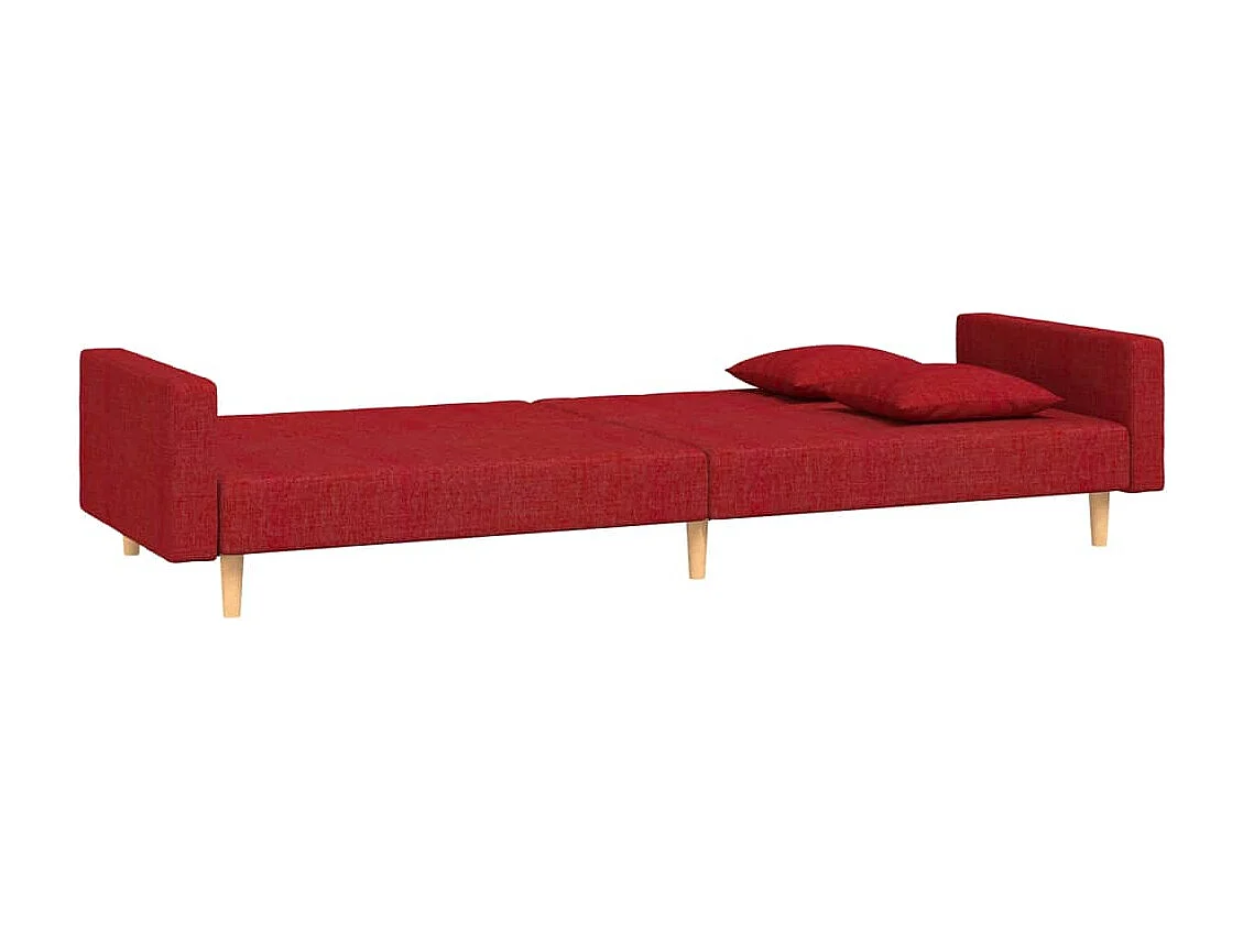 Sofá-cama 2 lugares com duas almofadas tecido vermelho tinto
