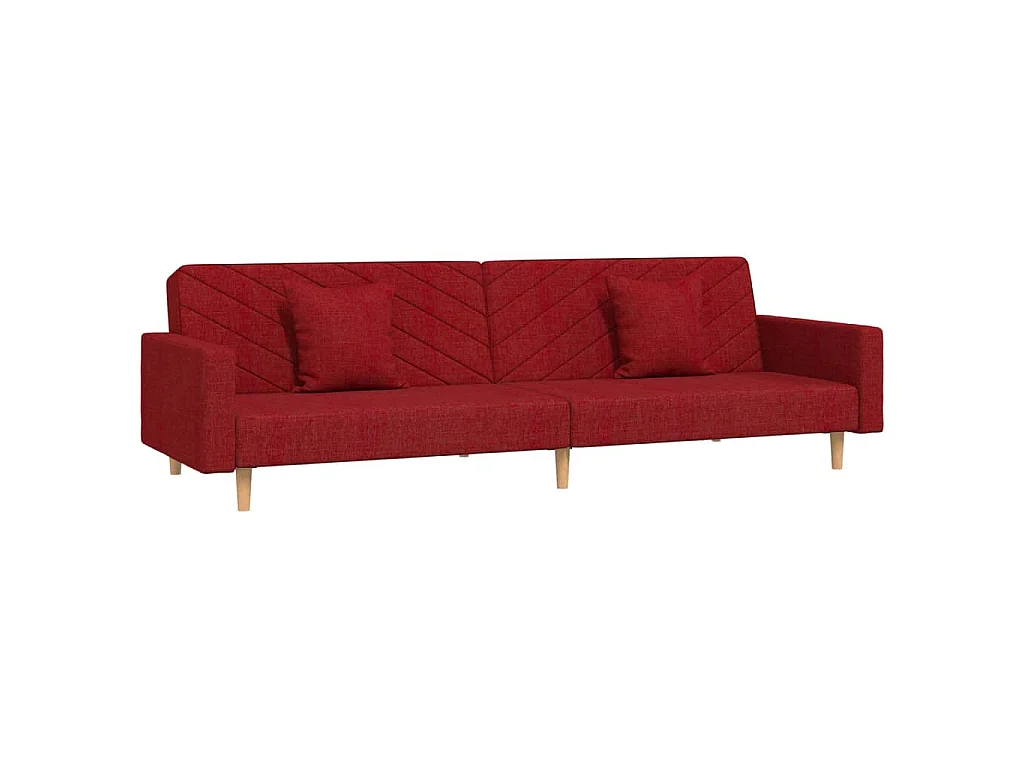 Canapé-lit à 2 places avec deux oreillers rouge bordeaux tissu