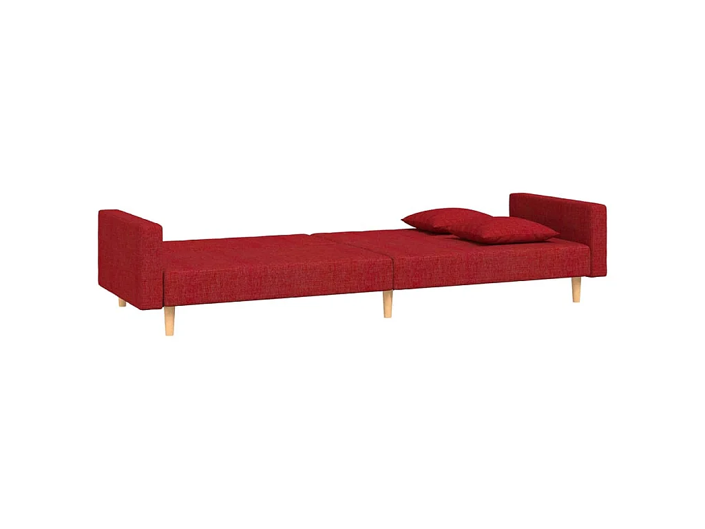 Canapé-lit à 2 places avec deux oreillers rouge bordeaux tissu