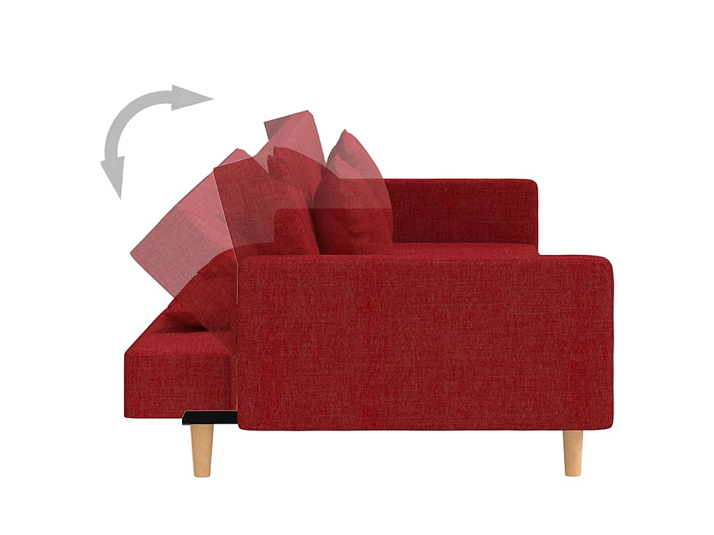 Canapé-lit à 2 places avec deux oreillers rouge bordeaux tissu