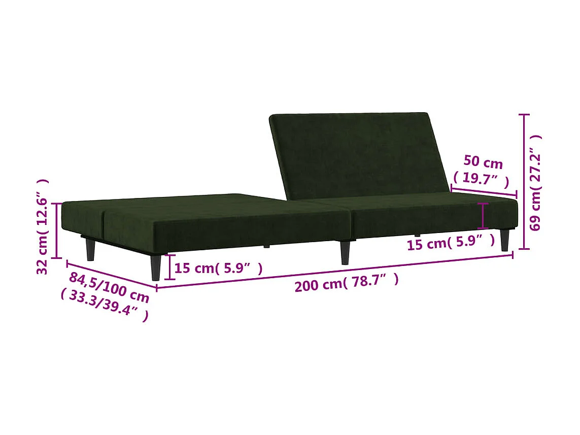 Schlafsofa 2-Sitzer Dunkelgrün Samt