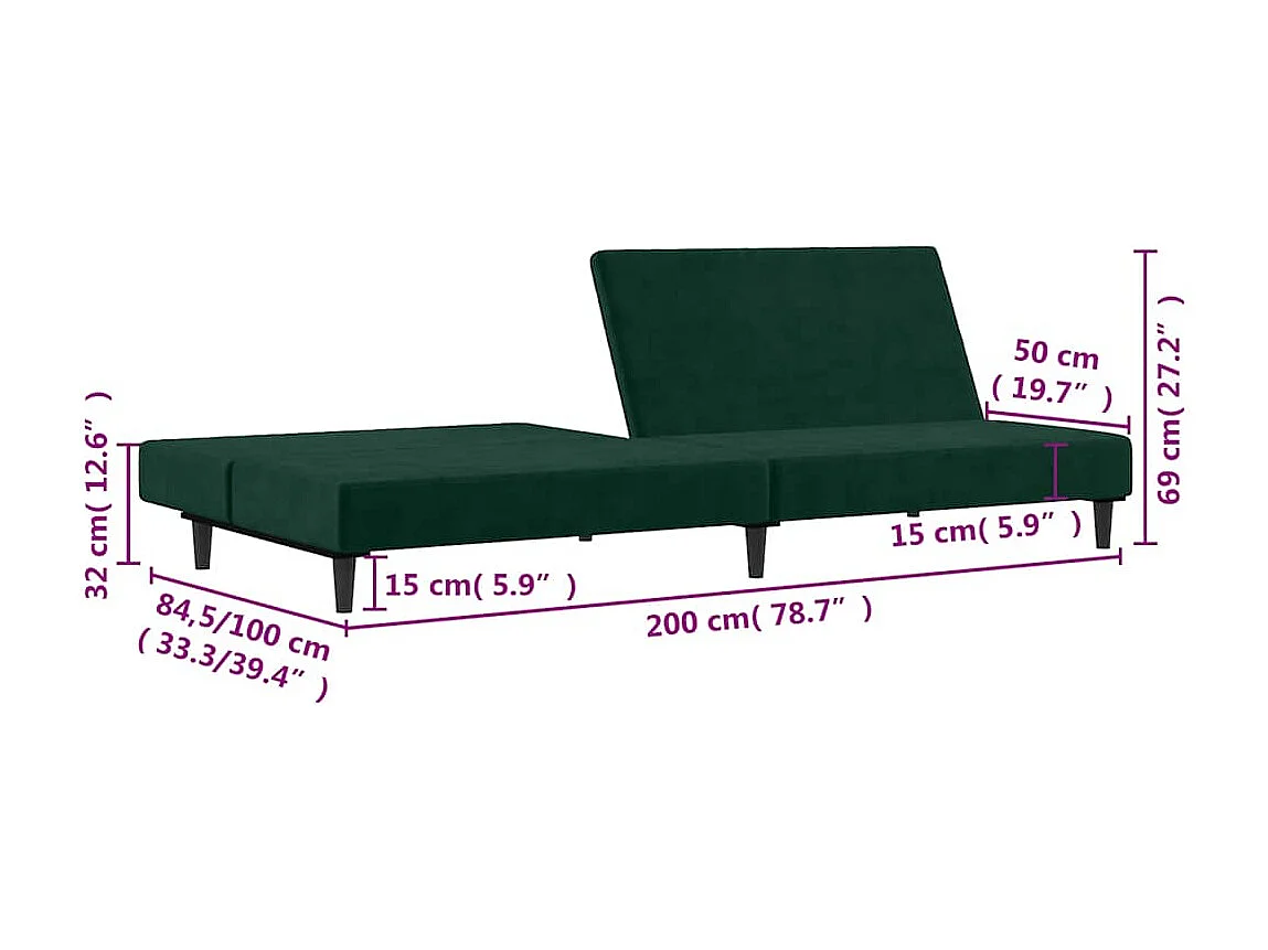 Canapé-lit à 2 places vert foncé velours