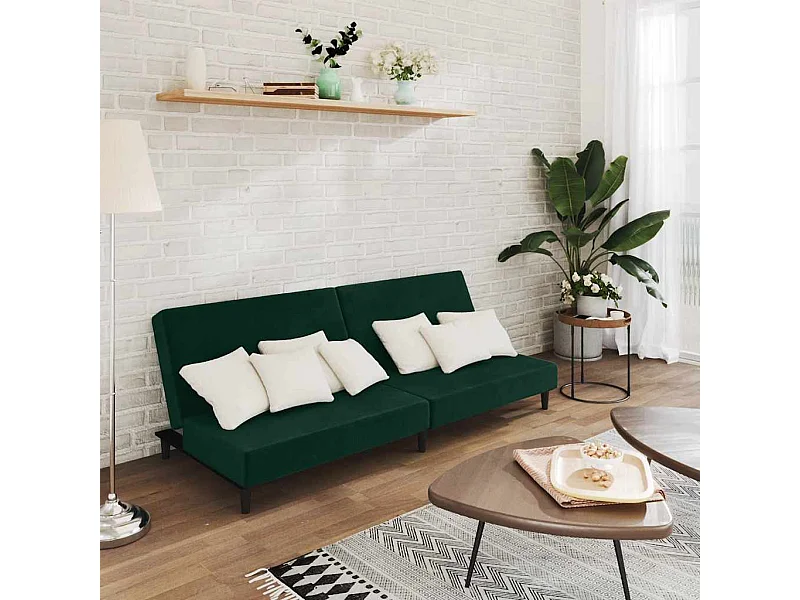 Sofá-cama de 2 lugares veludo verde-escuro