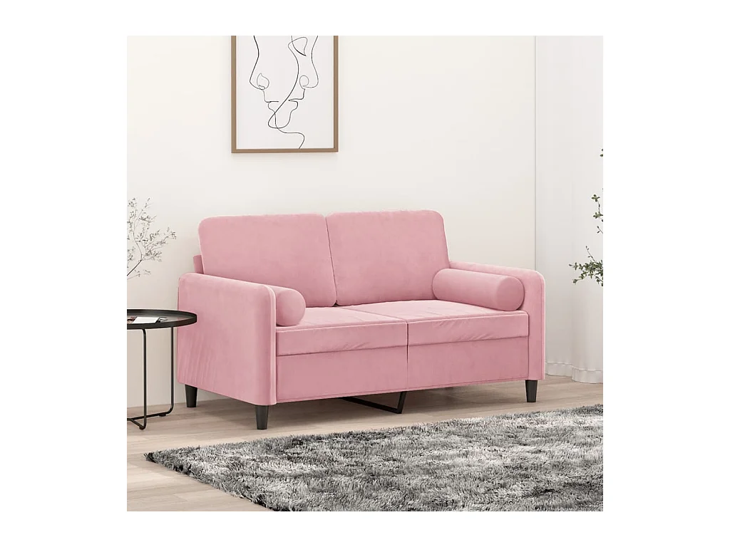Canapé 2 places avec oreillers décoratifs rose 120 cm velours