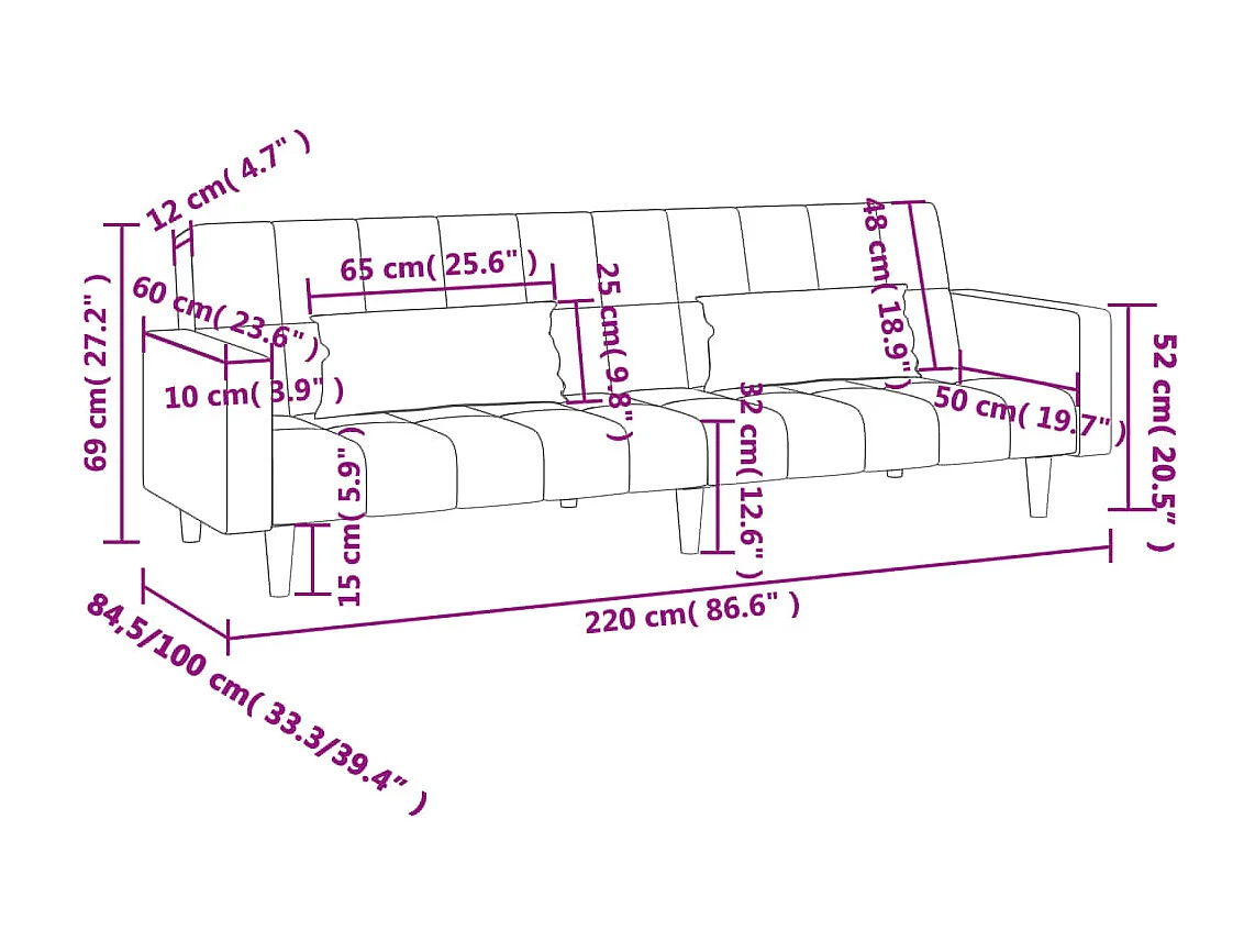 Canapé-lit à 2 places avec deux oreillers Gris foncé Velours