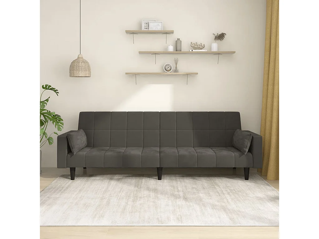 Canapé-lit à 2 places avec deux oreillers Gris foncé Velours