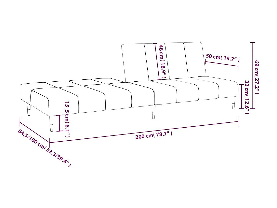 Schlafsofa 2-Sitzer Schwarz Samt