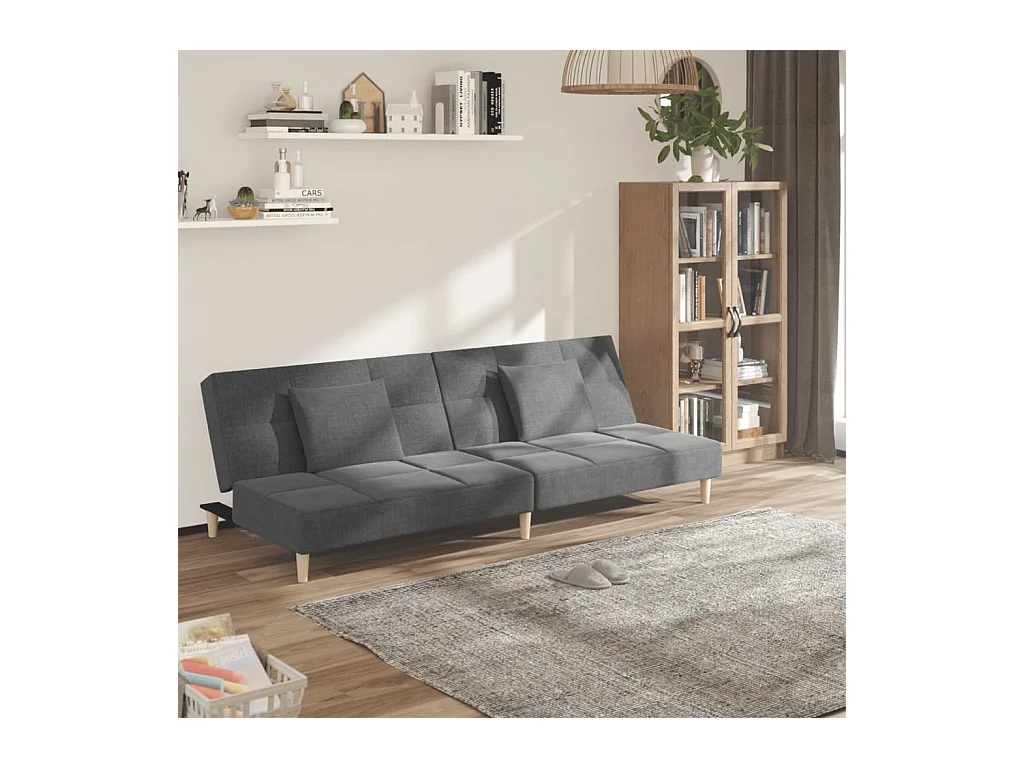 Schlafsofa 2-Sitzer mit 2 Kissen Hellgrau Stoff