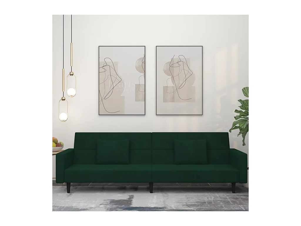 Canapé-lit à 2 places avec deux oreillers Vert foncé Velours