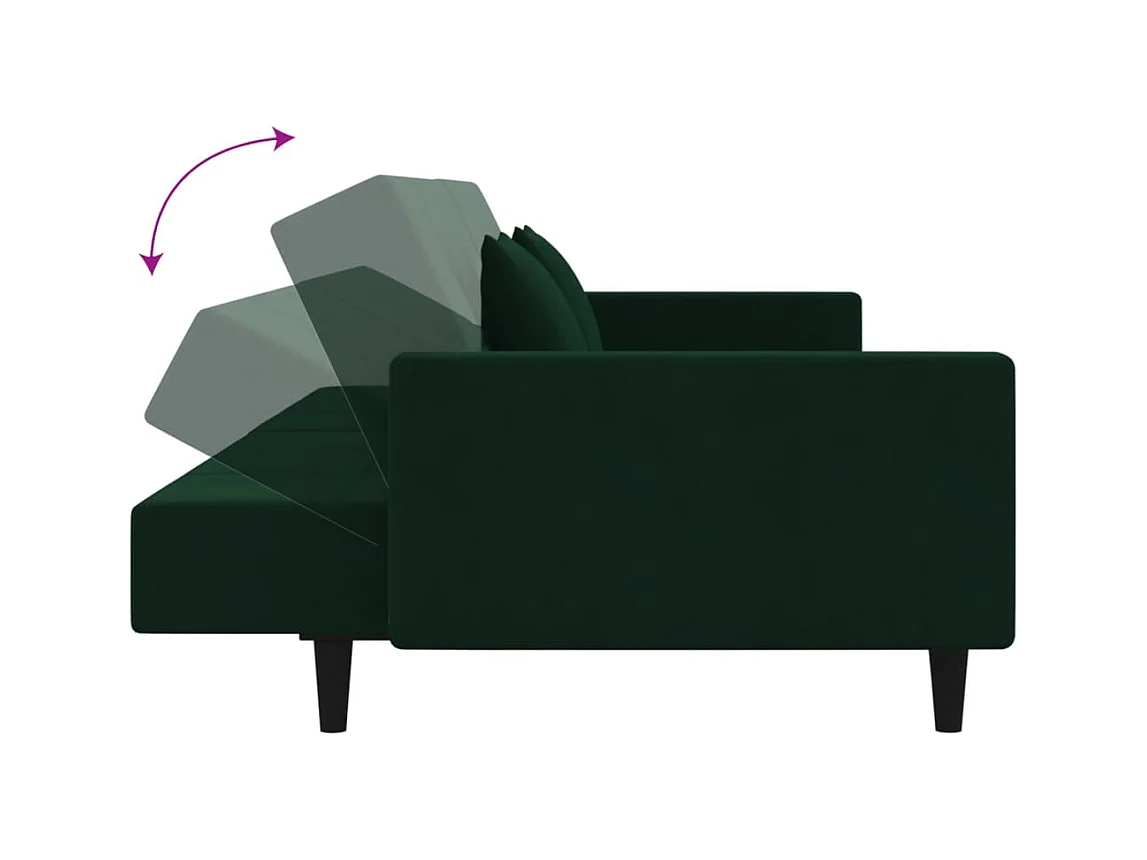 Canapé-lit à 2 places avec deux oreillers Vert foncé Velours