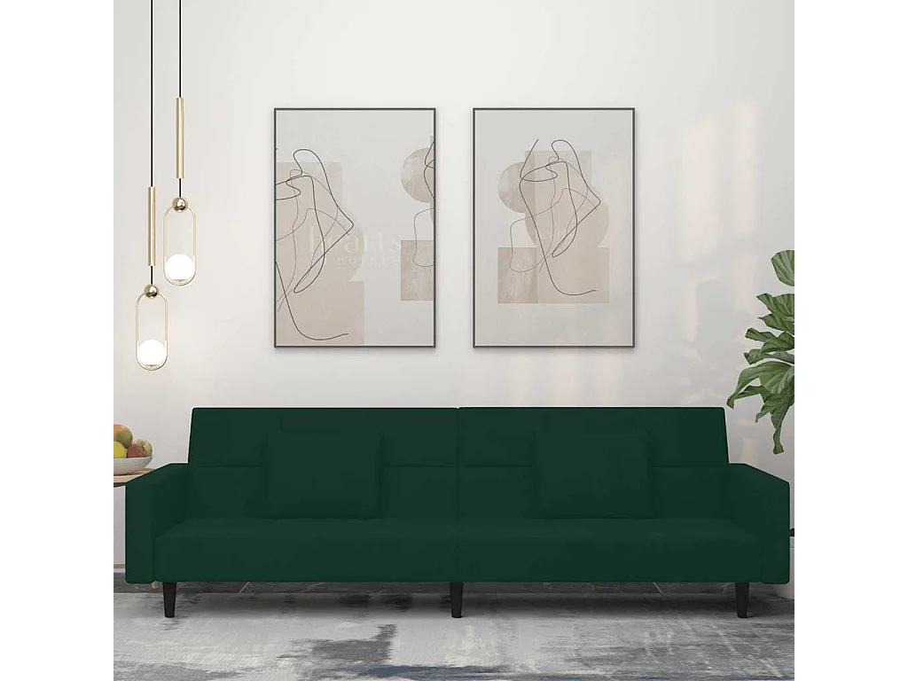 Canapé-lit à 2 places avec deux oreillers Vert foncé Velours