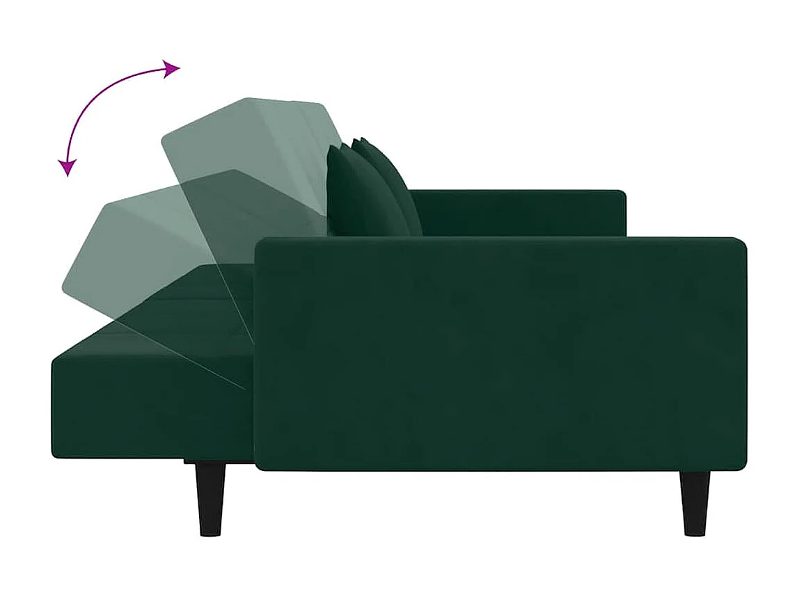 Canapé-lit à 2 places avec deux oreillers Vert foncé Velours