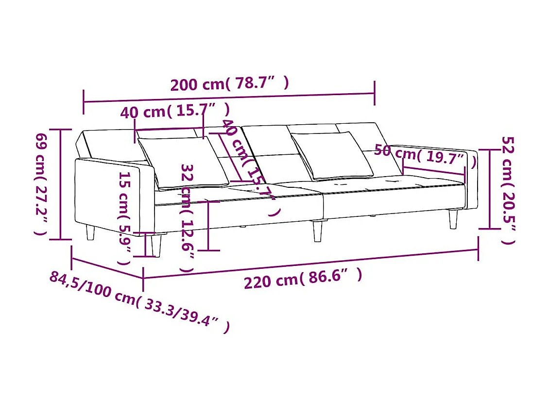 Canapé-lit à 2 places avec deux oreillers Vert foncé Velours