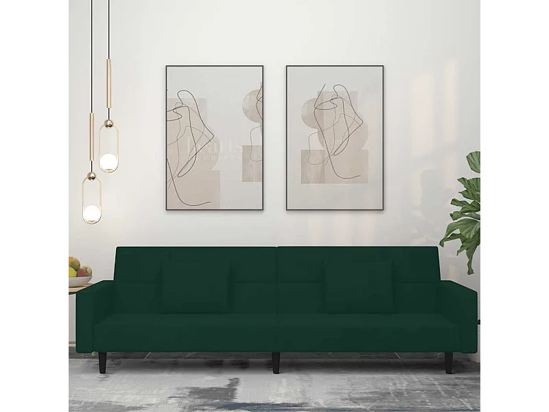 Canapé-lit à 2 places avec deux oreillers Vert foncé Velours