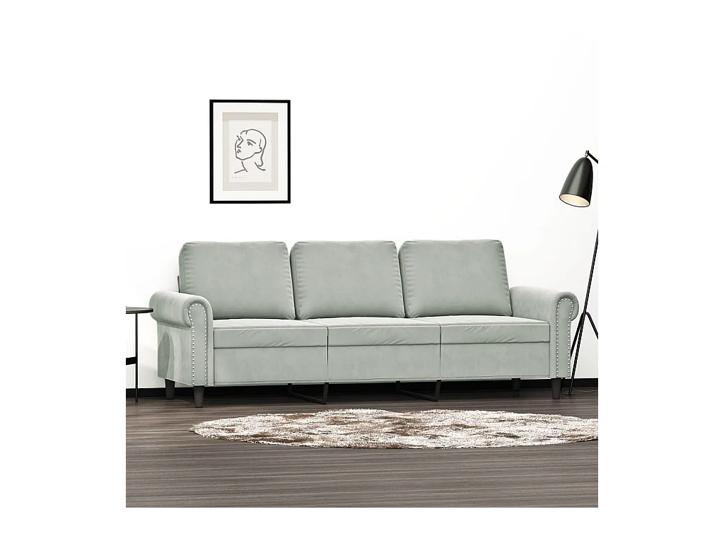 Canapé à 3 places Gris clair 180 cm Velours