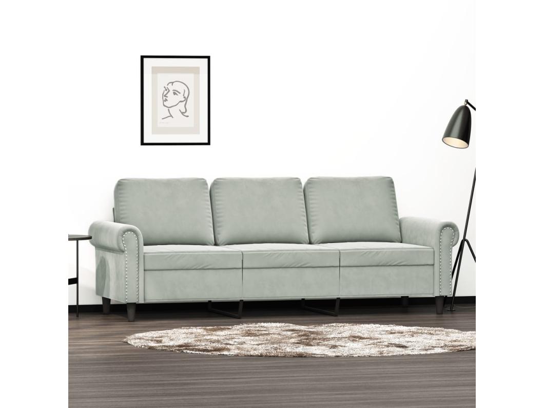 Sofá de 3 lugares 180 cm veludo cinzento-claro