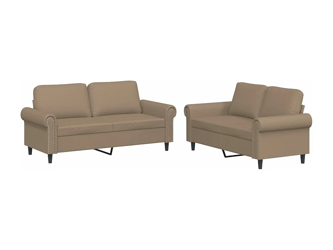 2-tlg. Sofagarnitur mit Kissen Cappuccino-Braun Kunstleder