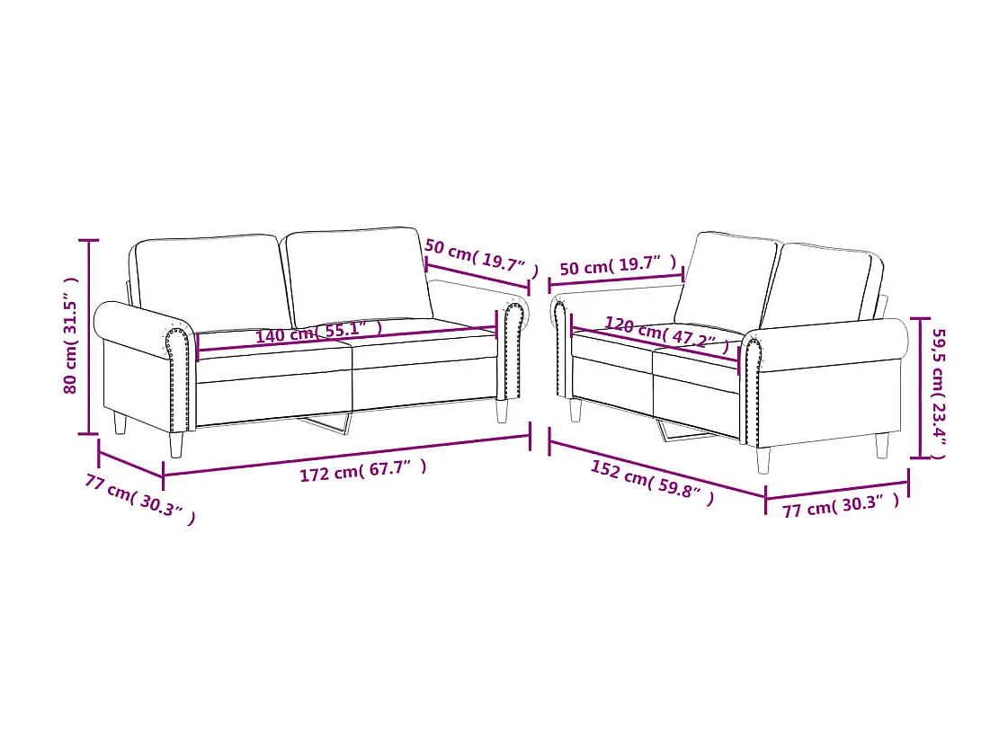 2-tlg. Sofagarnitur mit Kissen Cappuccino-Braun Kunstleder