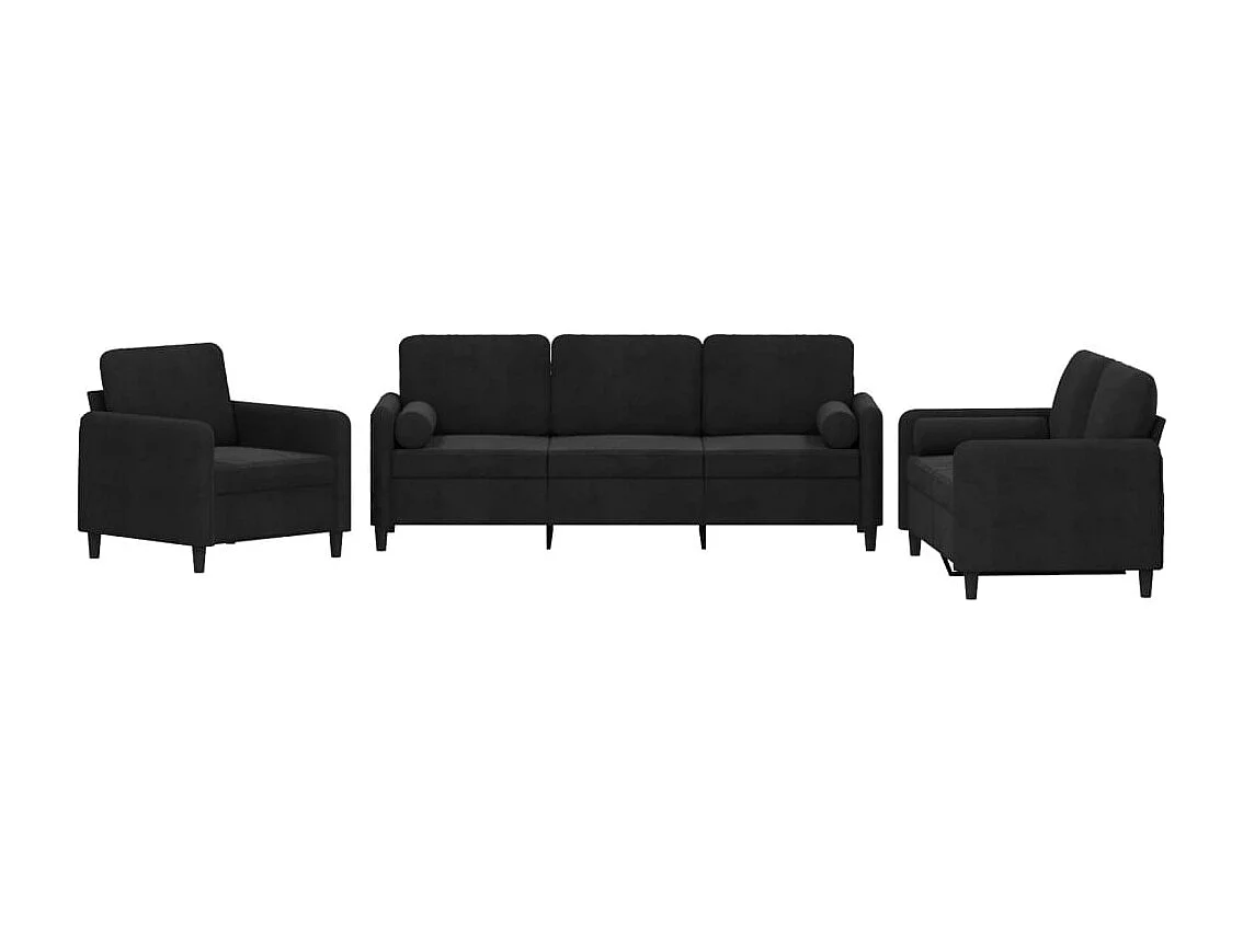 Ensemble de canapés 3 pcs avec coussins noir velours