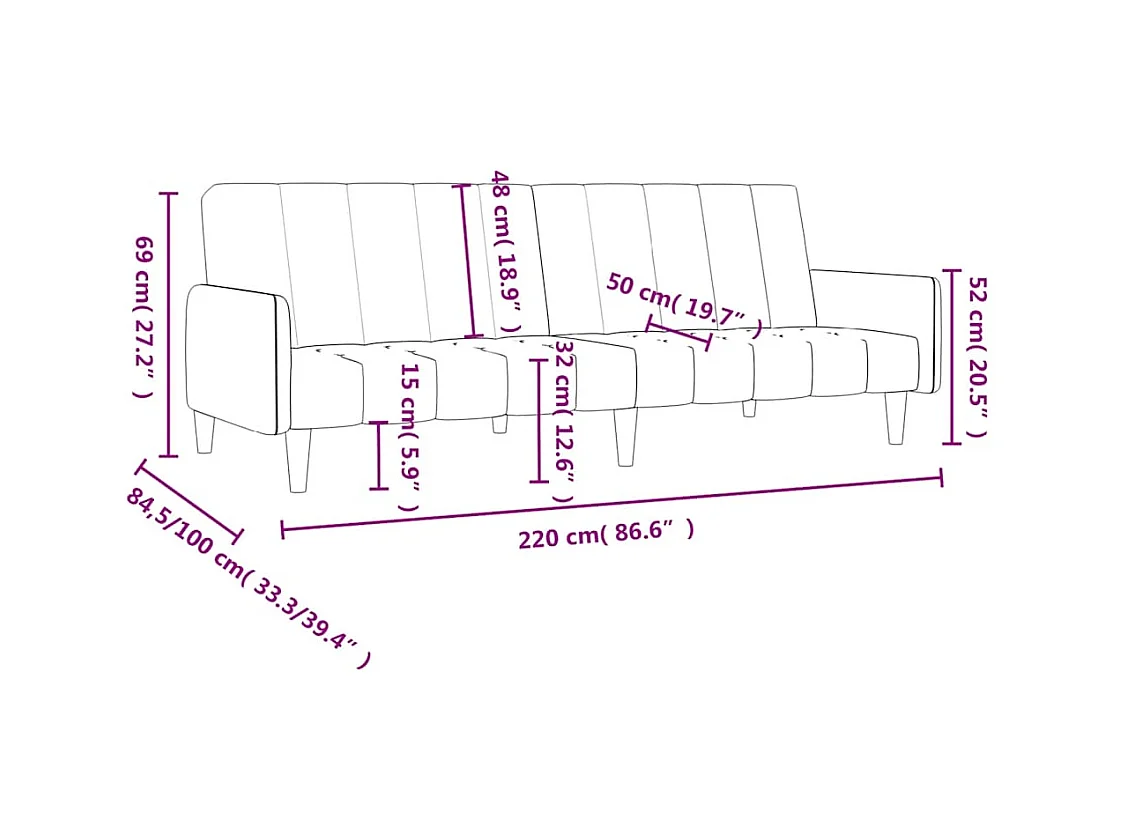 Sofá cama de 2 plazas terciopelo negro