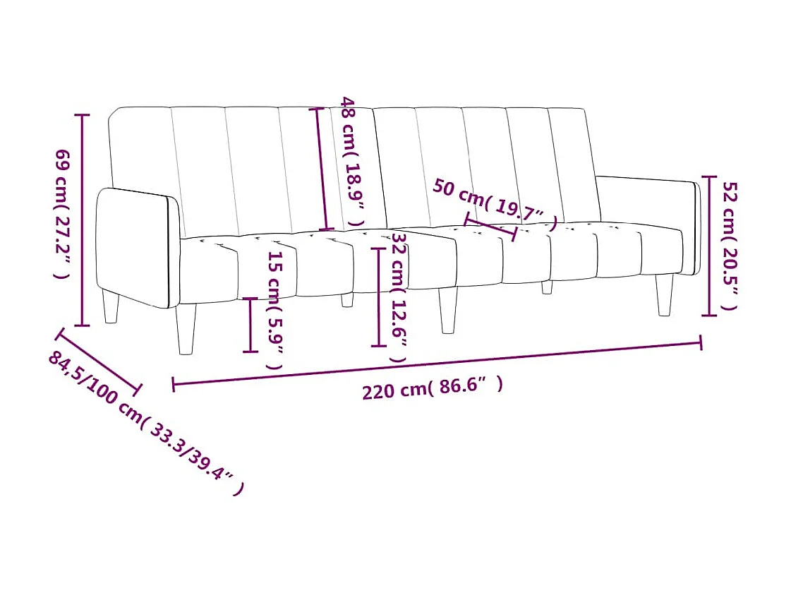 Schlafsofa 2-Sitzer Schwarz Samt