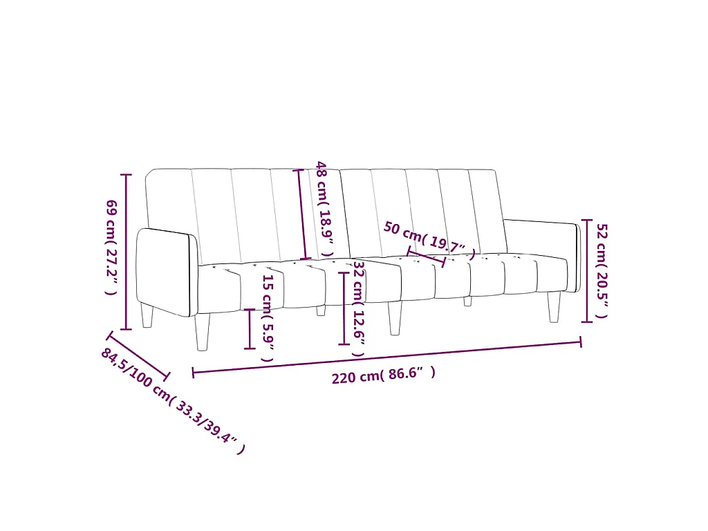 Canapé-lit 2 places noir velours