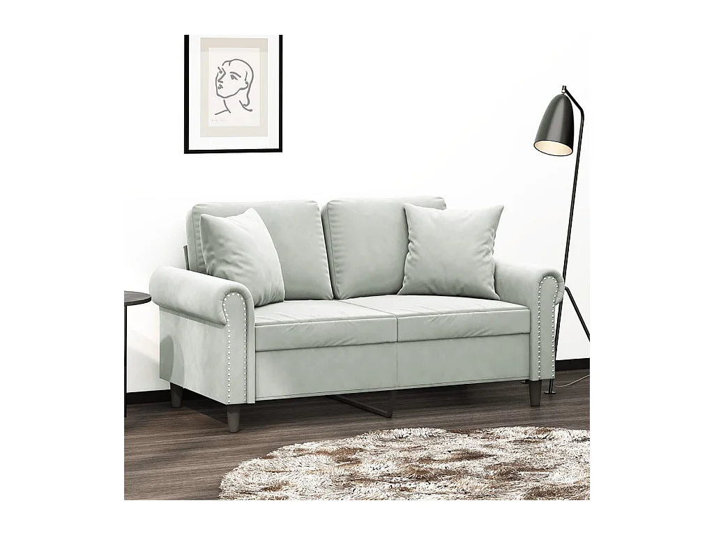 Canapé 2 places avec oreillers gris clair 120 cm velours