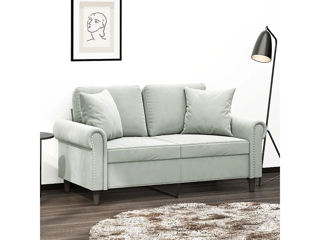2-Sitzer-Sofa mit Zierkissen Hellgrau 120 cm Samt