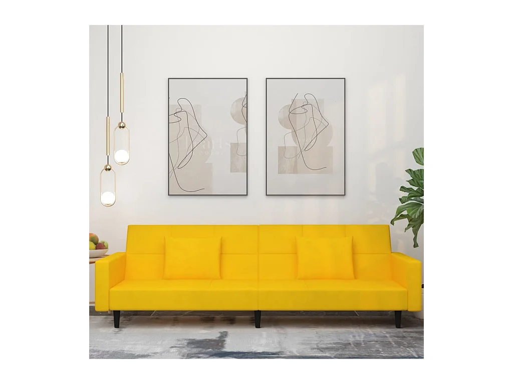 Canapé-lit à 2 places avec deux oreillers Jaune Velours