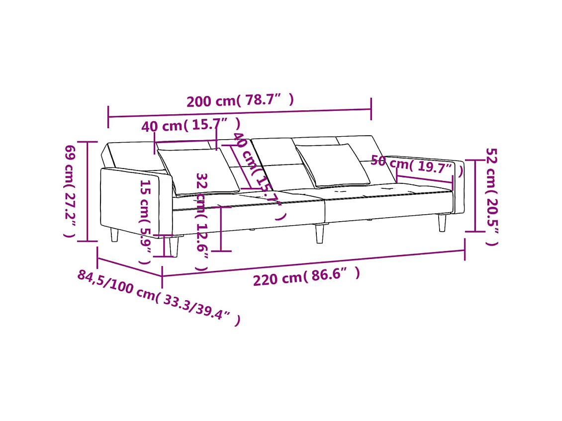 Sofá cama de 2 plazas con dos almohadas terciopelo amarillo